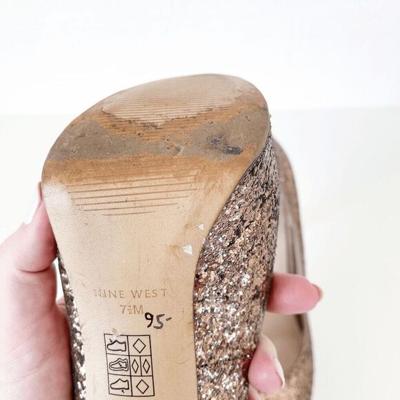 Nine West Womens Fortonight Glitter Classic Platform Stiletto Pump Bronze Sz 7.5 - Picture 5 of 8